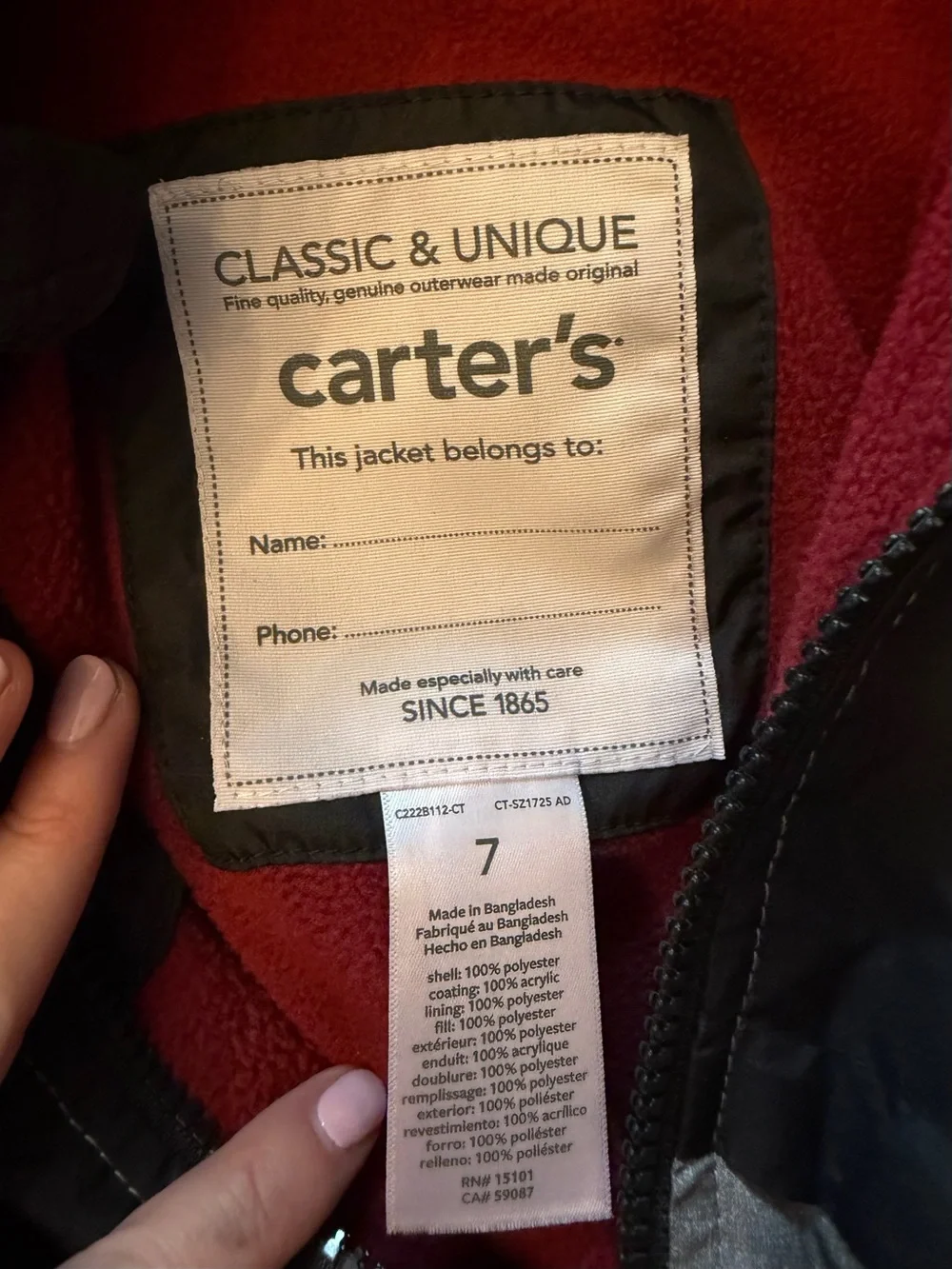 Carter's Black & Silver Hooded Raincoat with Red Lining